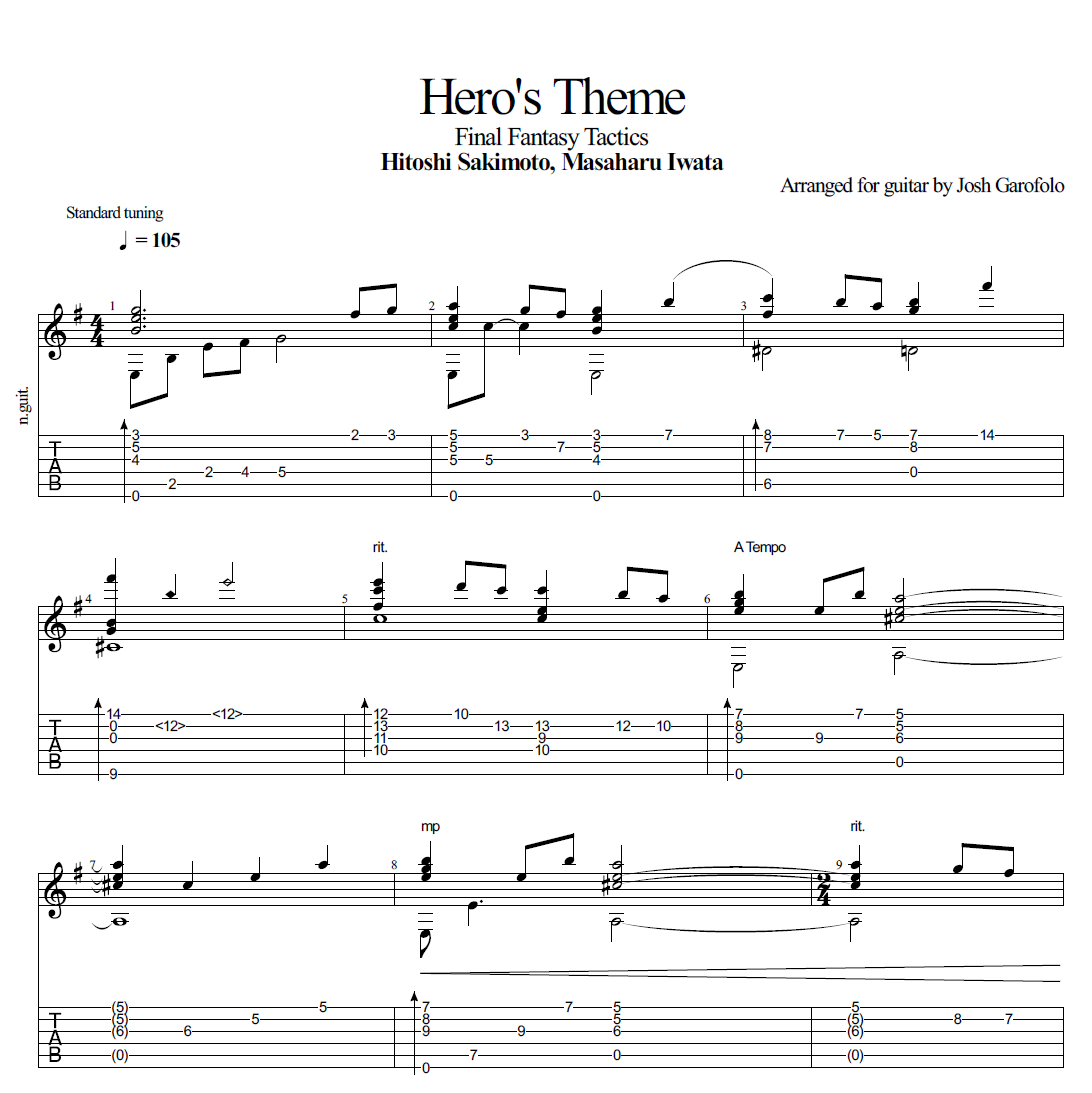 Final Fantasy Tactics - Hero's Theme (Guitar Tabs) — Josh Garofolo